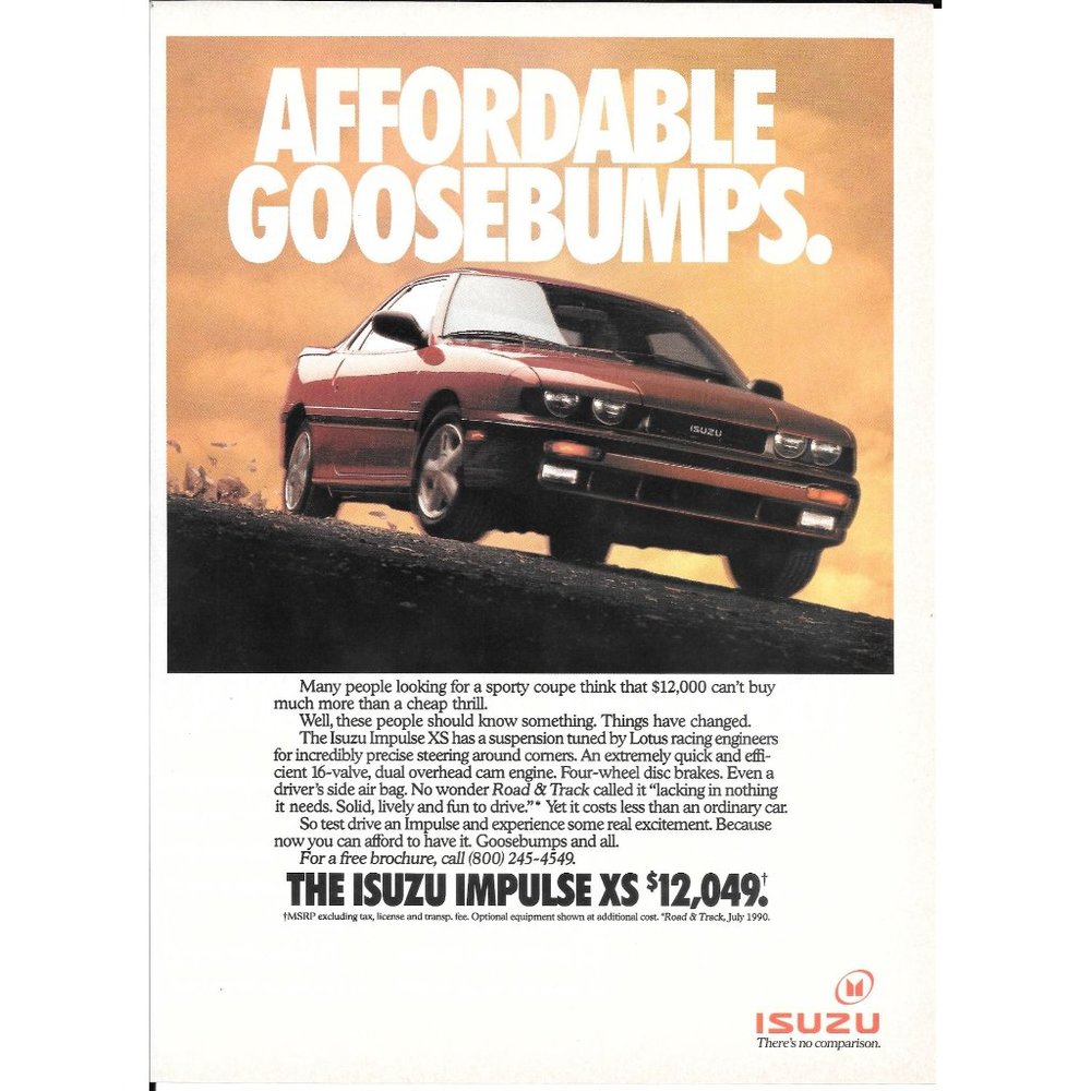 1991 Isuzu Impulse XS Red Sports Car Classic Vintage Print Advertisement Ad